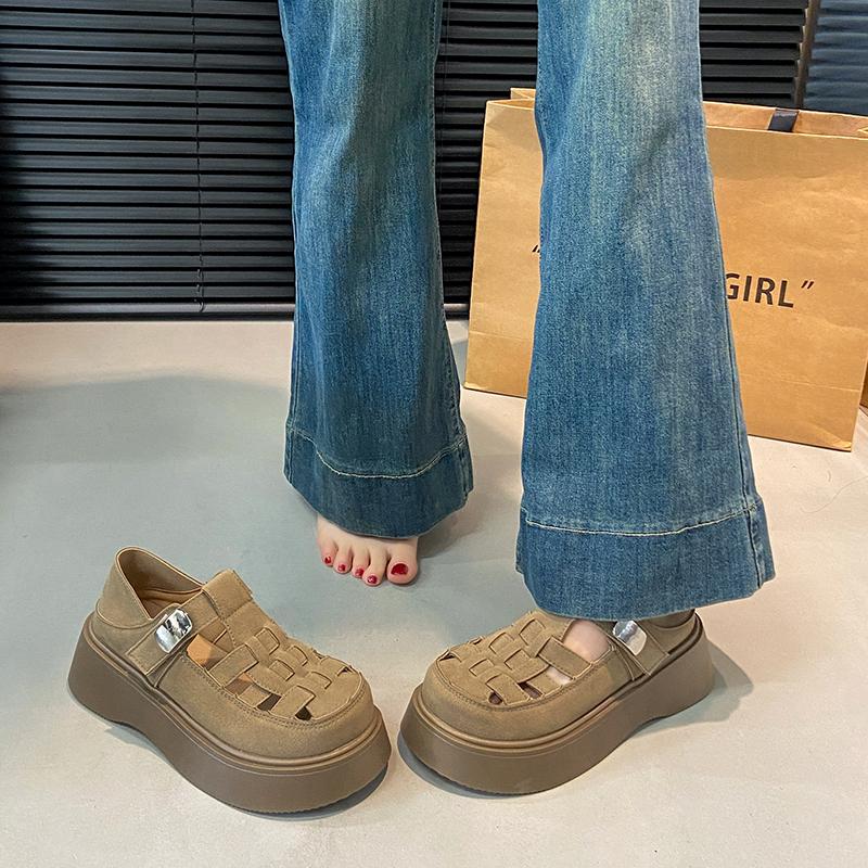 Fashion 2025 Summer Women's Suede Sandals Trendy Thick Bottom Outdoor Anti Slip Fashion Buckle Breathable Women's Versatile Single Shoes