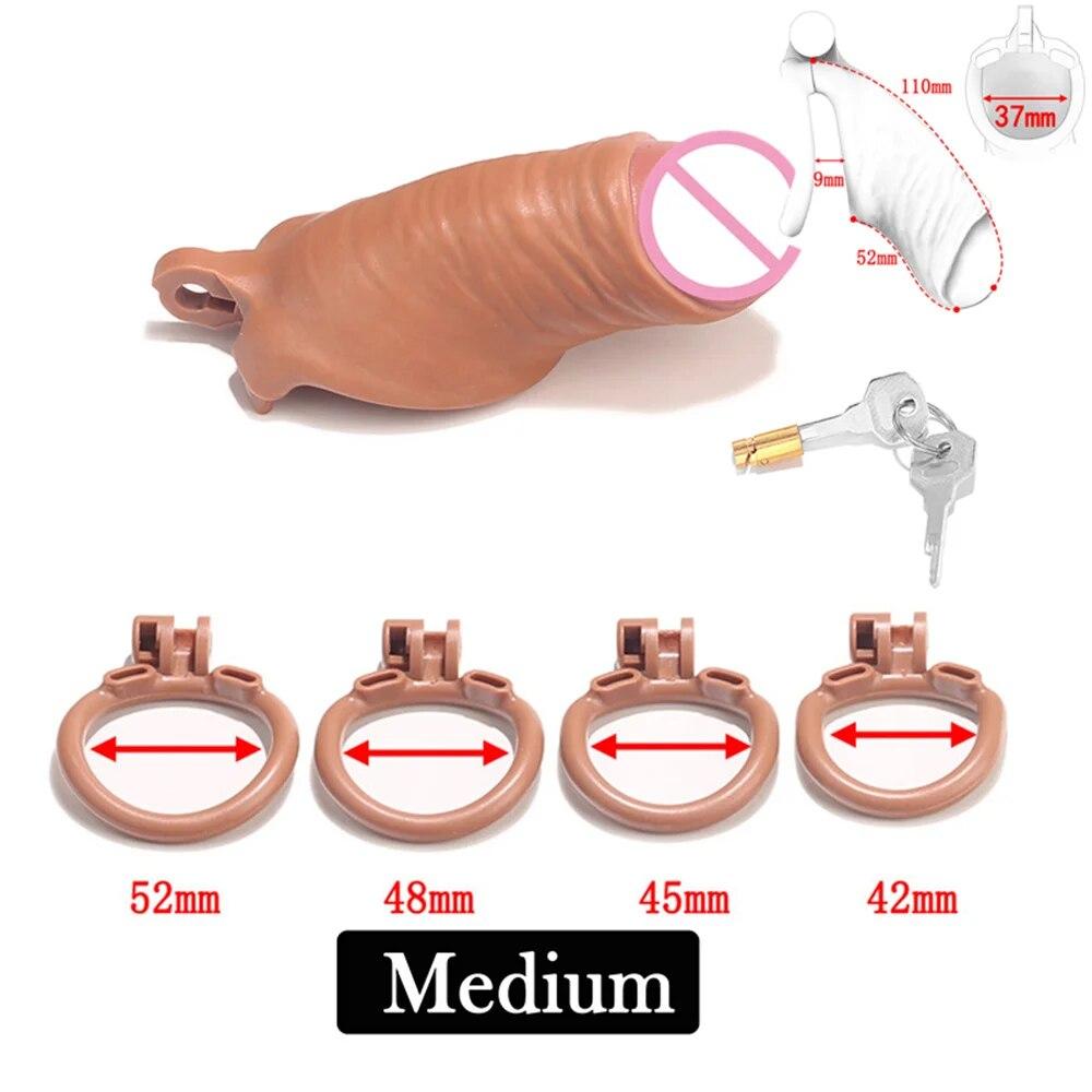 Super Simulierte Männliche Penis Keuschheit Gerät Flesh Sissy Cock Cage Penis Sleeve Ringe Sex Spielzeug Für Männer Dick Verhindern erektion Lock