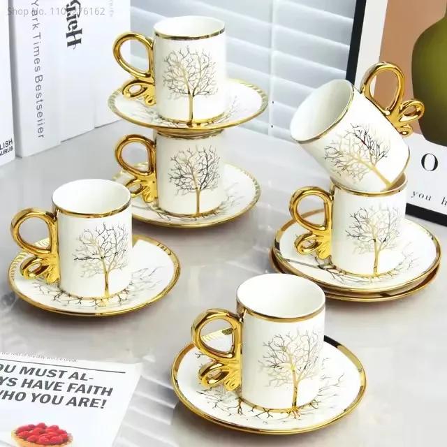 6 Cups 6 Saucers Ceramic Light Luxury Coffee Cup European High-end Exquisite British Cup and Saucer Tea Set
