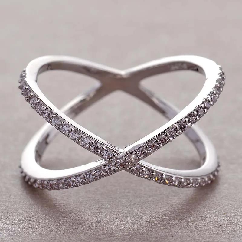 Trendy Cubic Zirconia Geometric Rings For Women Men X Shape Copper Ring Party Everyday Jewelry