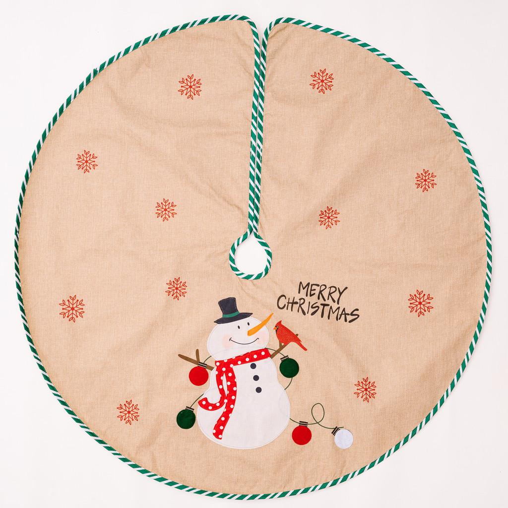 

Рождественская очаровательная юбка для елки из мешковины с красочной полосатой каймой с изображением Санты и снеговика Burlap Stripe Tree Dress Old