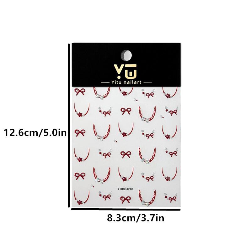 Nail Stickers Cute Bow Stars French Lace 3D Self-Adhesive DIY Nail Art Decals for Home Salon Manicure Beginners