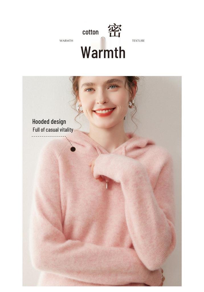 Stylish Women's Hooded Cashmere Sweater, Loose Fit, Double-Strand Ingot Stitch; Ideal for Layering in Autumn and Winter