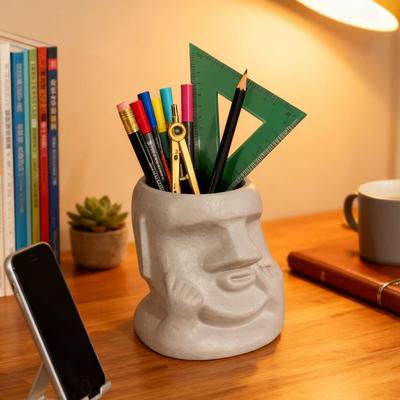 Creative Moai Stone Statue Pen Holder Home Storage Ornament Office Desktop Decoration Ornaments Commemorative Gifts