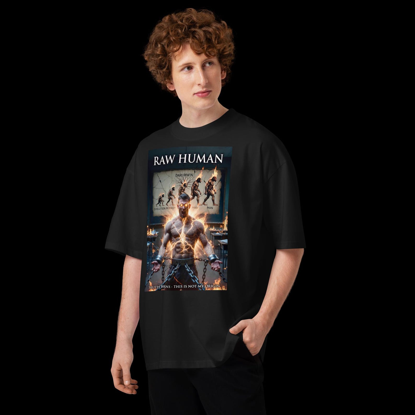 RAW HUMAN - TRUTH Burns | Heavy Organic Oversized High Neck T-Shirt L