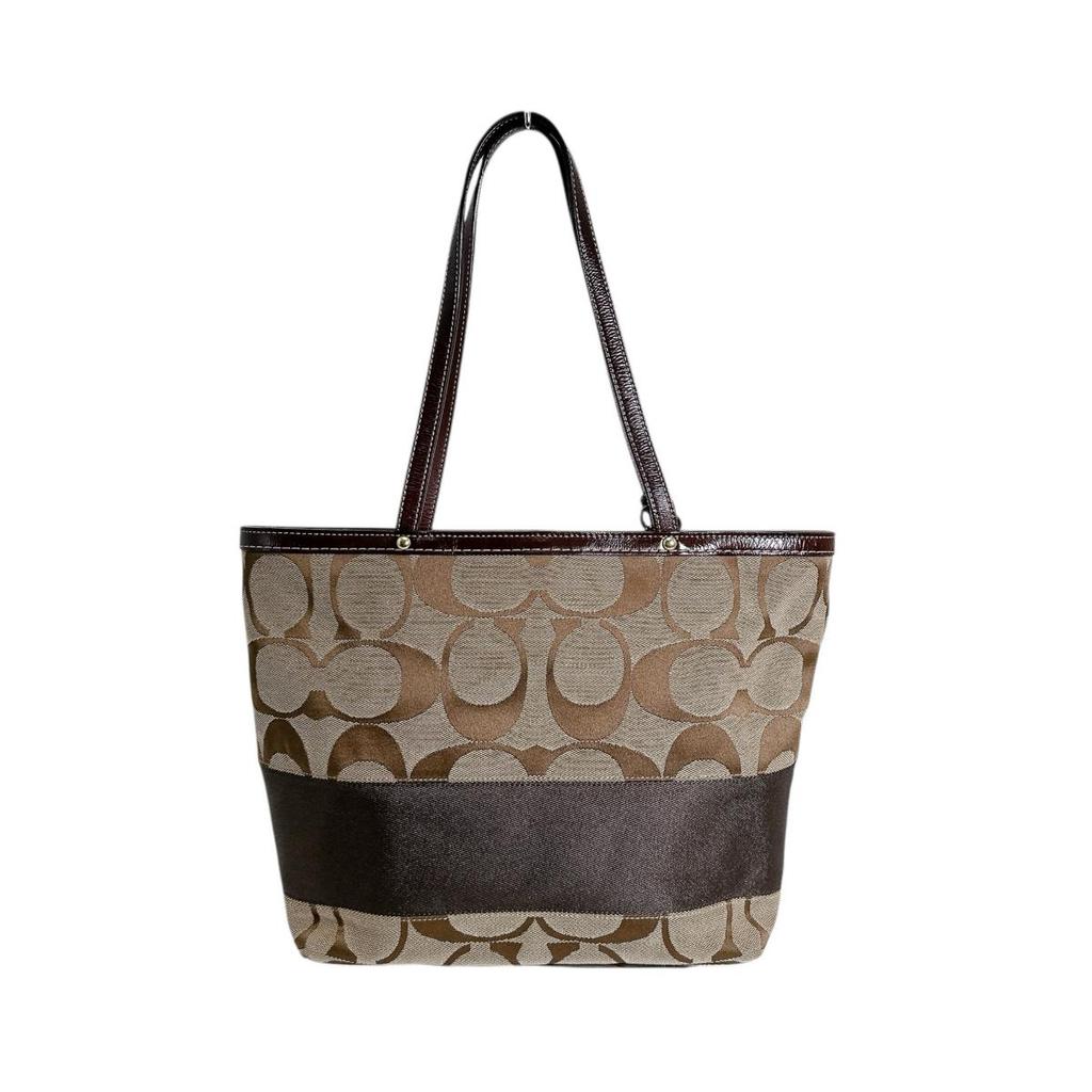 COACH canvas Signature Tote Bag canvas Brown Women 10124 Used