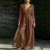 Damen V-Ausschnitt Taillenbetonender Langarm-Jumpsuit, Farbe, Elegant für Arbeit und Abend