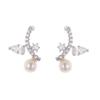 Elegant European Rhinestone Leaf Stud Earrings with Pearls
