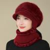 Nová dámská zimní čepice zateplená čepice a šála pletený oblek módní králičí kožešinová čepice pro ženy ležérní květinová pletená čepice