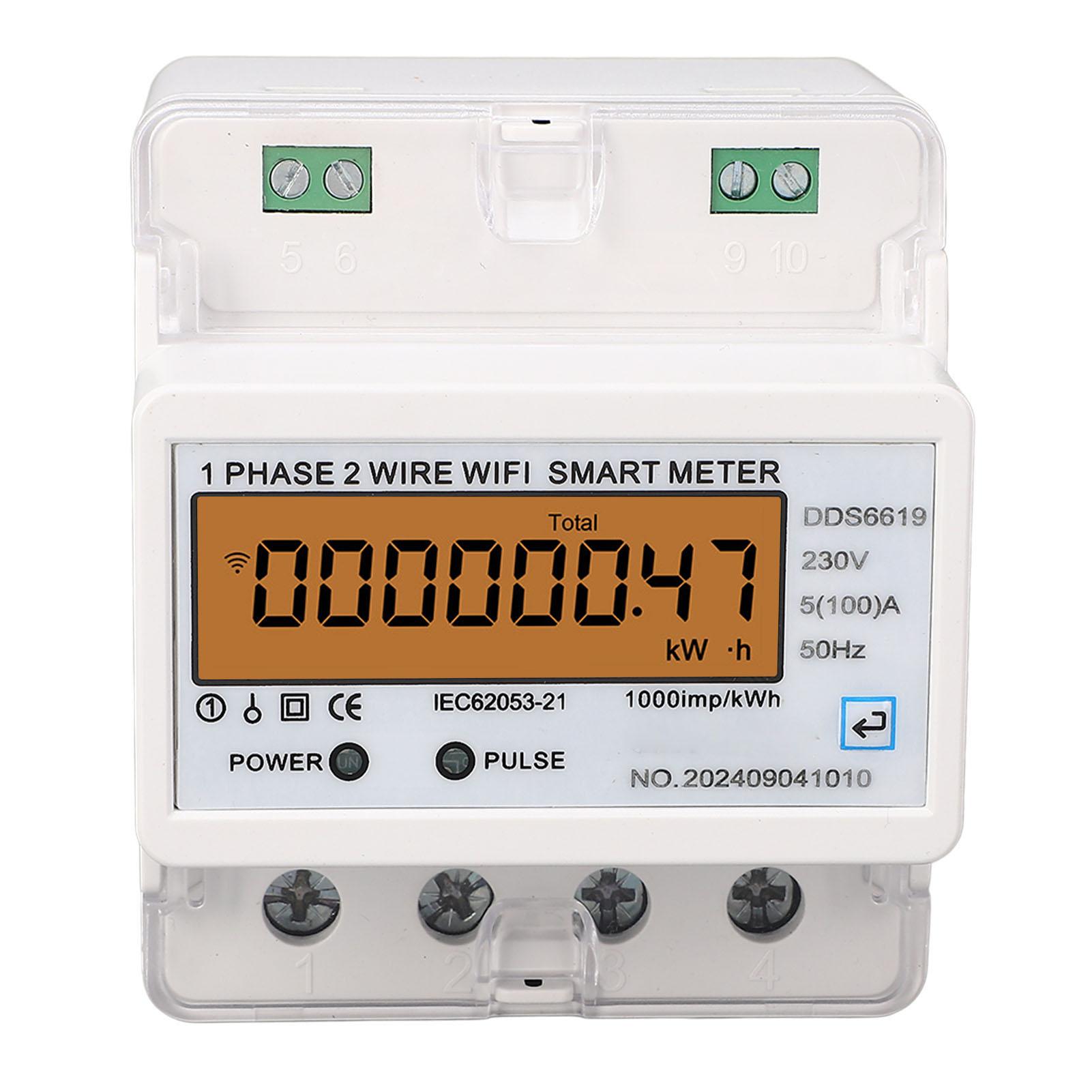 

WiFi Smart Meter 1 Phase 2 Wire Din Rail for Tuya Energy Voltage Current Power Factor Frequency