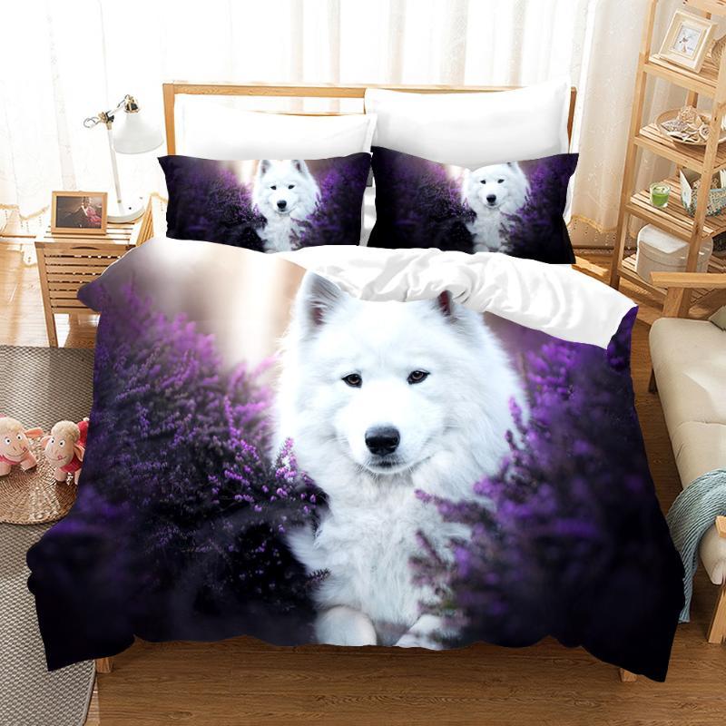 Comforter Cute Dog Pattern Samoyed - Grass Green Lovely Animal Theme For Kids Girls & Adults