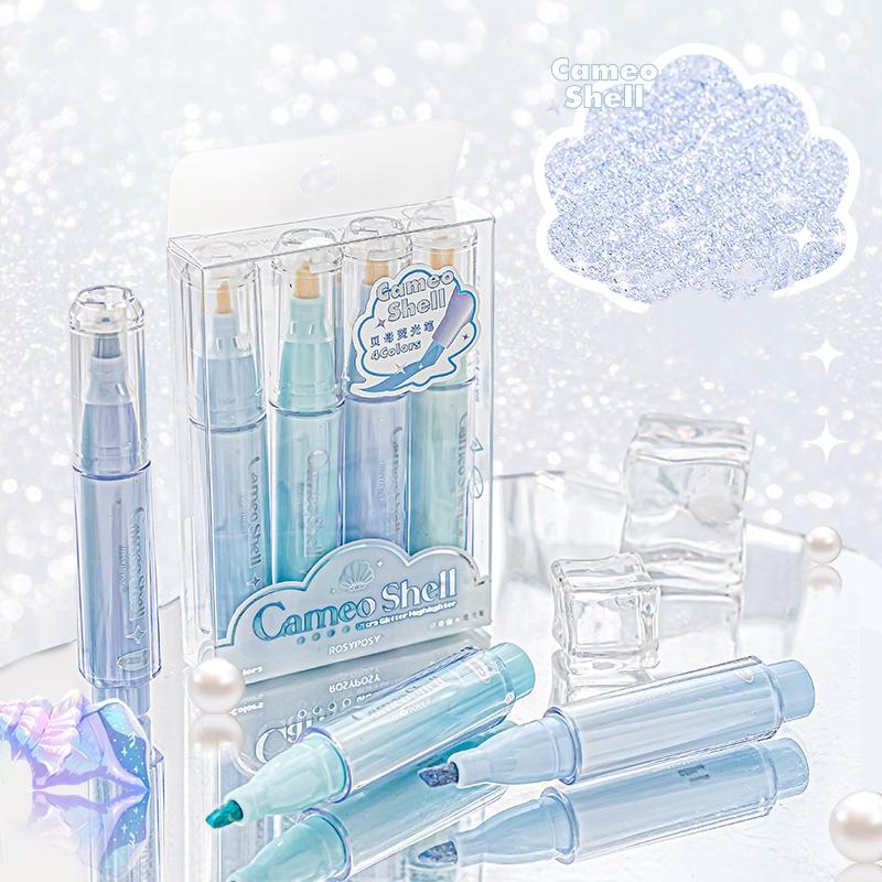 Juego de rotuladores resaltadores de concha de camafeo, delineador de marcador Ultra brillante de tamaño portátil Mini para pintura de dibujo, 4 Uds.