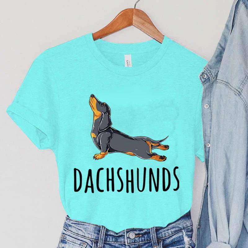 Stretching Dachshunds Women Short Sleeve Graphic Tshirt Summer Harajuku Hip Hop Dog Clothing Women Fashion Dachshunds TShirts