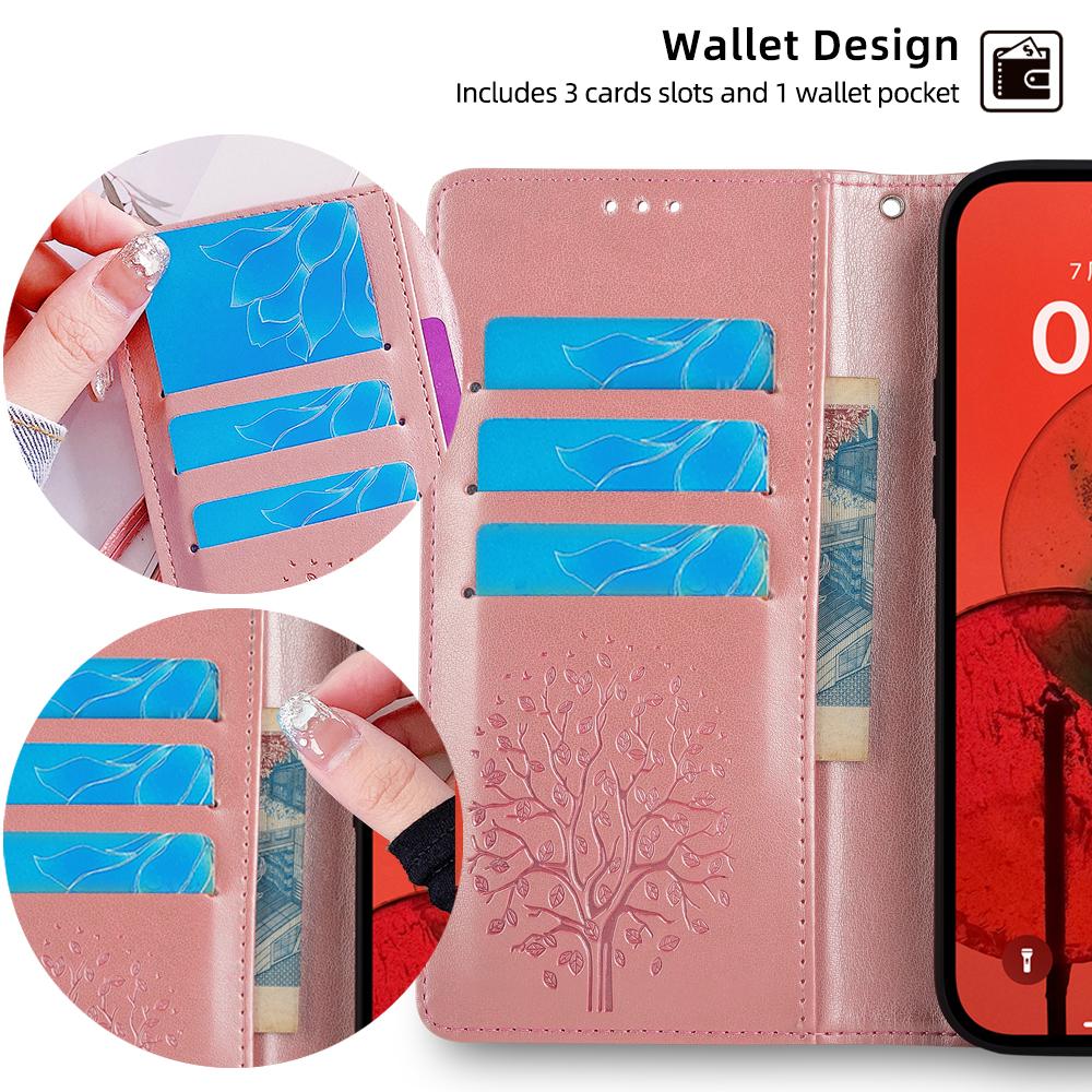 For Realme GT5 Pro 5G Case Deer Tree Imprinted PU Leather Flip Wallet Phone Cover