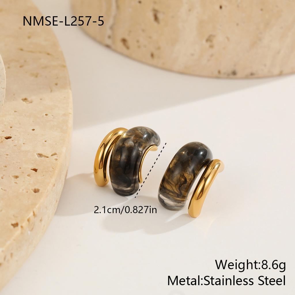 Color Retro Amber Resin K Gold Earrings French Light Luxury ins Premium Maillard Stud Earrings Women