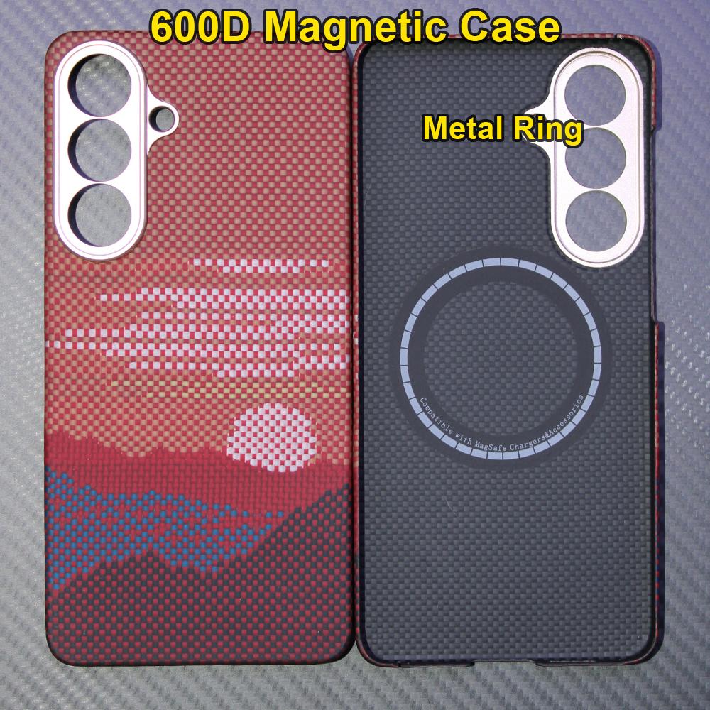 Carbon Fiber Aramid Magnetic Case for Samsung Galaxy S26+ Kevlar Fabric S26plus Thin Hard Lightweight Cover Magnetic Balck Red