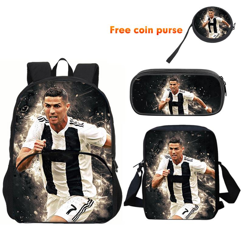 Ronaldo 3Pcs Set Backpack Sport Shoulder Bag Pencil Case Cr Backpack Football Star Book Bags For Boys Girls Best Gift
