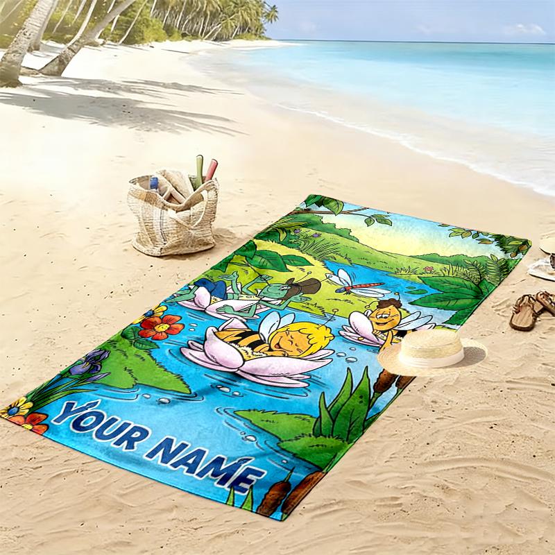 Custom Name Maya the Bee Print Beach Towel, Large Soft Quick Dry Towel for Beach Camping Swimming