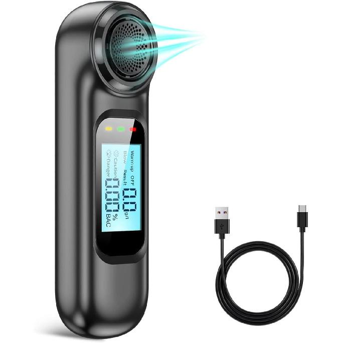 Breathalyzer USB Rechargeable Portable Breath Alcohol Tester Noncontact High Accuracy Alcohol Tester with Digital LCD Screen Black