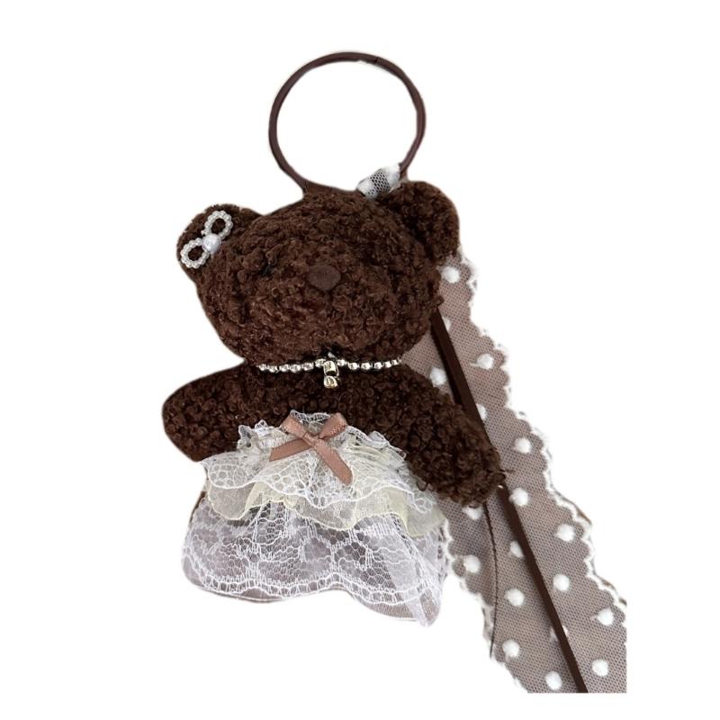 Elegant Plush Bear Keychain Charm Keyring Soft Furry Animal Pendant for Backpacks and Bags Fashion Accessory Decoration