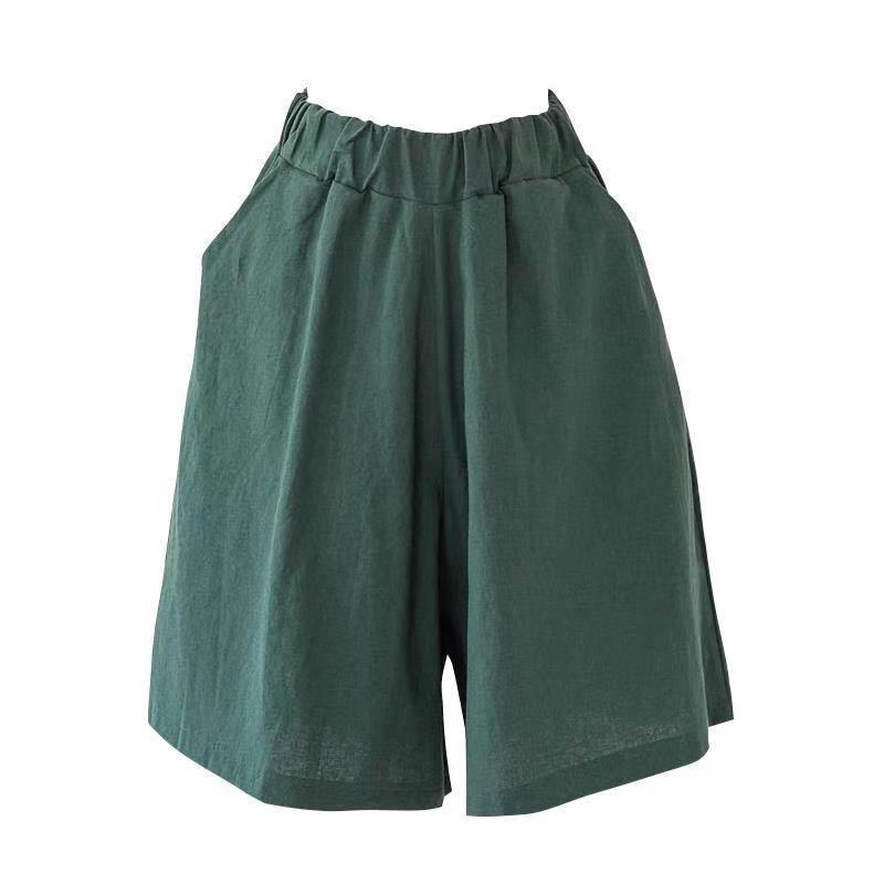Women's Summer Elastic Waist Plus Size Casual Shorts Solid Color Straight Comfort Five Pants