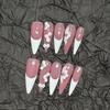 Handcrafted French Floral Carved Acrylic Nail Tips Women Long Pointed Wearable Press-On Nails In XS S M L
