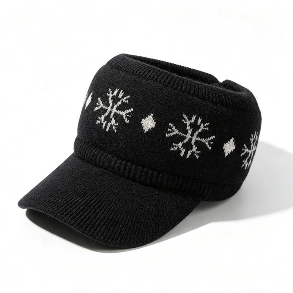Snowflake Jacquard Empty Top Hat Thickened Beanie Hat Versatile Baseball Cap Cold Weather
