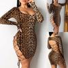 Combhasaki Women Sexy Long Sleeve Backless Hollow out Side Hole Bandage Bodycon Sparkle Sequined Evening Party Mini Pencil Dress