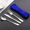 Stainless Steel Portable Cutlery Set with Cloth Bag - Includes Knife, Fork, Spoon & Chopsticks for Outdoor Travel