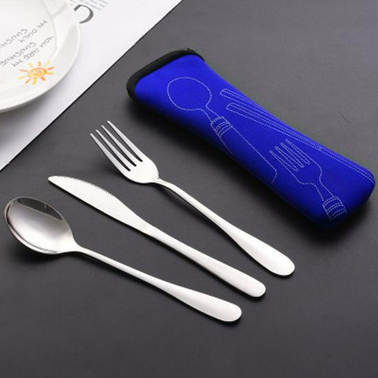 Stainless Steel Portable Cutlery Set with Cloth Bag - Includes Knife, Fork, Spoon & Chopsticks for Outdoor Travel