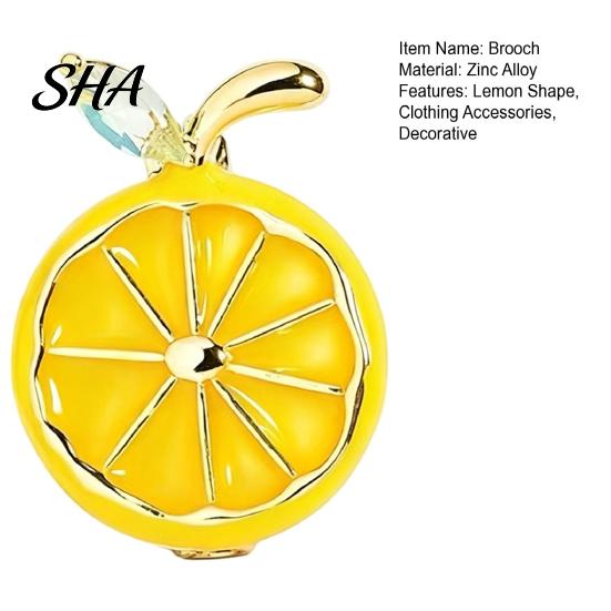 Fruit Lapel Pins Lemon Slice Brooch Pin, Oil Dripping Pin with Rhinestone Leaf, Decorative Badge for Clothes Bags Scarves Scarf