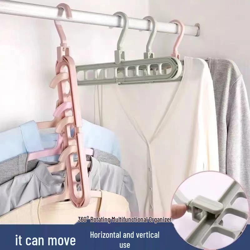 Adjustable Multi-Functional Nine-Hole Folding Clothes Rack for Dormitory and Home Storage