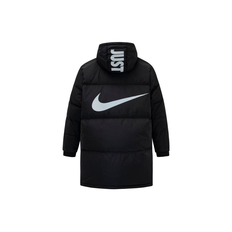 Nike Down Jacket Logo Print Warm Mid-Length Zipper Hooded Coat Kids Outerwear Black NY2042166GS-001-F01