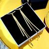 Stainless Steel Gold Color Bar Long Thread Tassel Drop Earrings for Women Glossy Vintage Earrings Fashion