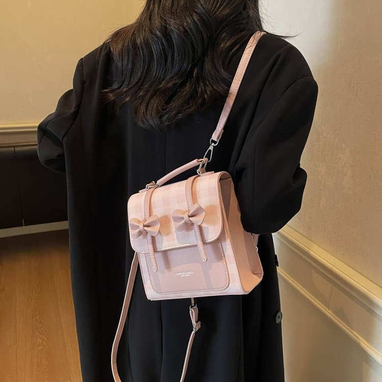 Bow Plaid Shoulder Small Square Bag Female