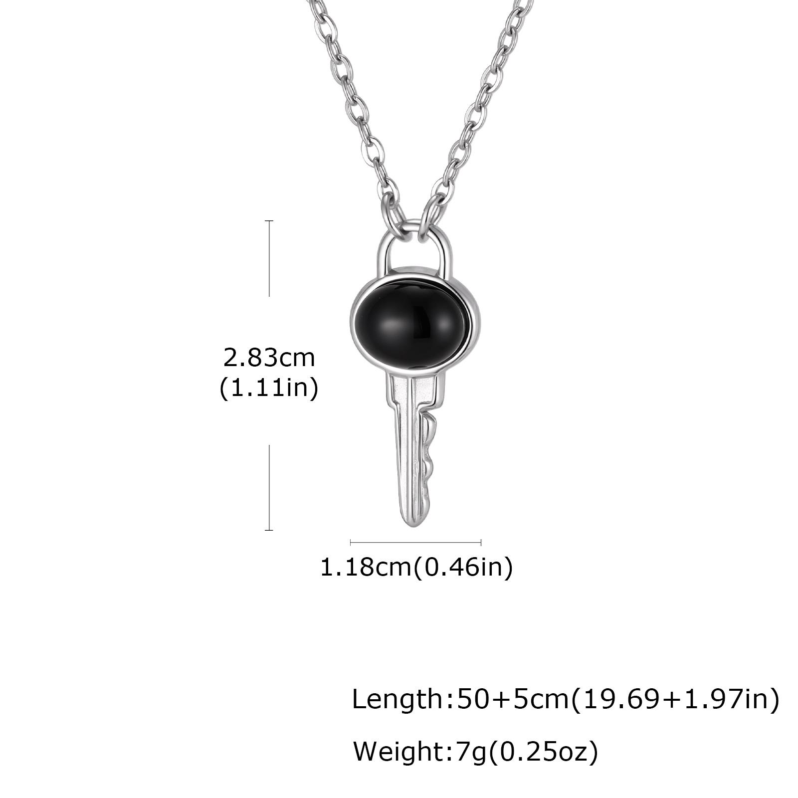 

Fashion Vintage Black Agate Key Pendant Necklace for Men, Punk Creative Stainless Steel Jewelry Gifts