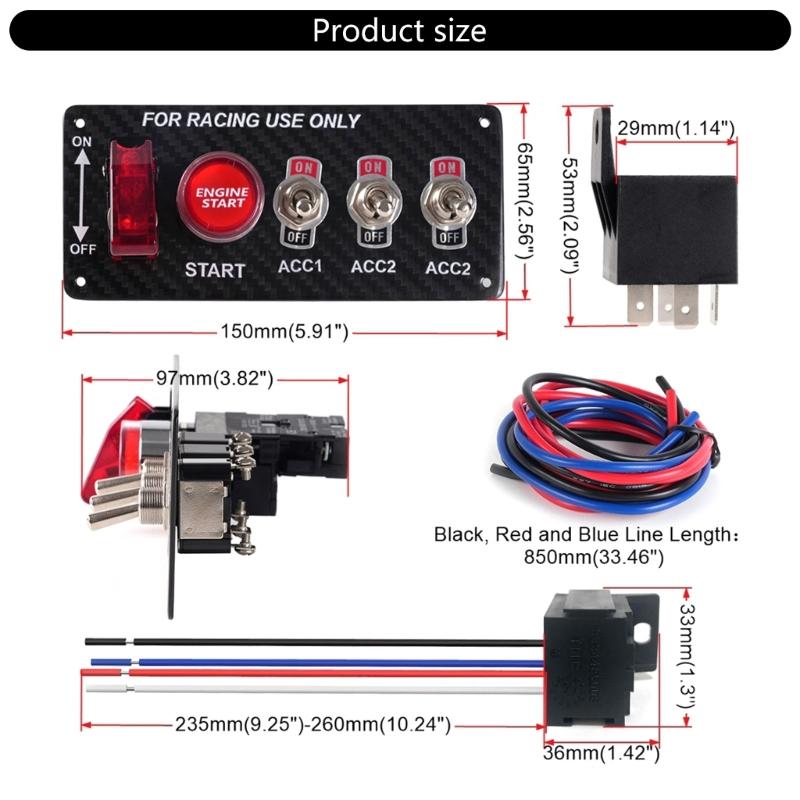 Kohlefaser-Panel Zündschalter-Kippschalter-Kit, Motor-Druckknopf-Startknopf Passend für Rennwagen, LKW, Boote, Wohnmobile