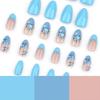 24Pcs French Tip Press on Nail Blue Gradient Acrylic Nail Short Almond False Nail Manicure For Spring And Summer