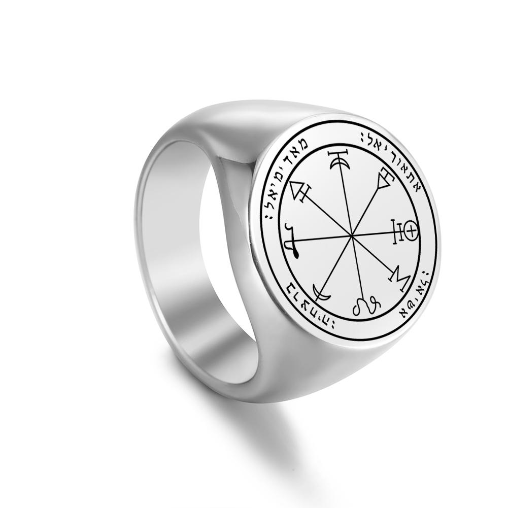 LIKGREAT Vintage Pentacles Seal Solomon Rings Retro Massive Male Finger Ring Stainless Steel Punk Amulet Jewelry for Women