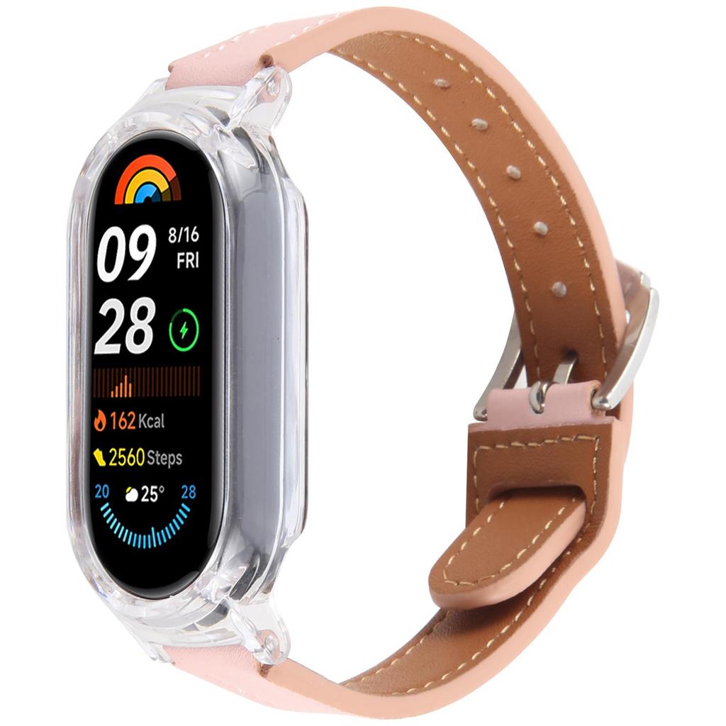For Xiaomi Smart Band 8 PC Watch Case Integrated Ultra Fiber Leather Quick Release Watch Strap