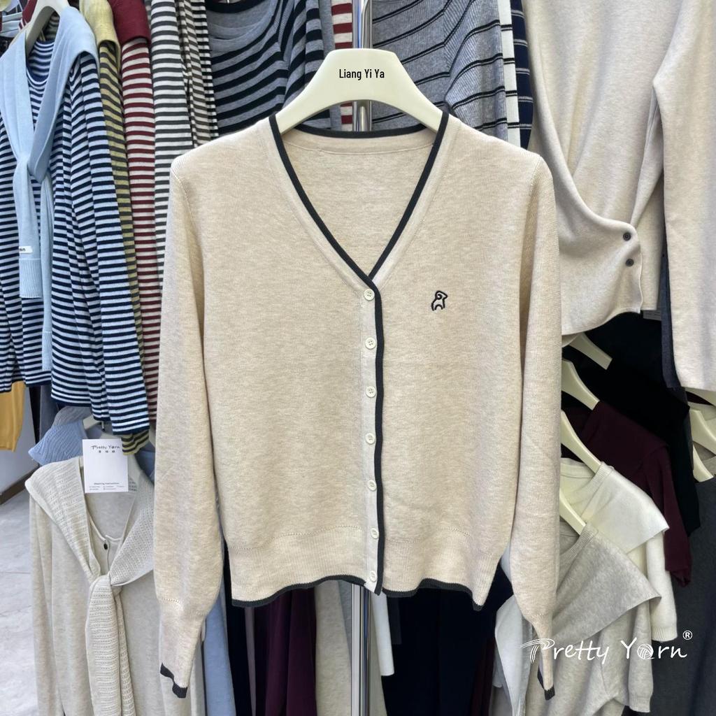 Niedriger Strickcardigan mit langen Ärmeln im koreanischen Stil für Damen, bestickt mit Schafen