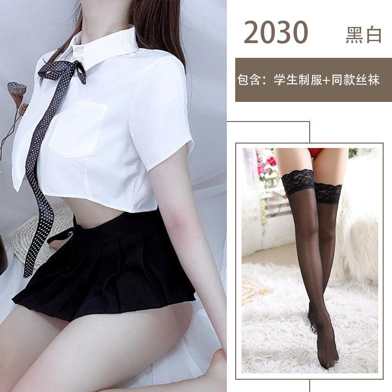 Sex Underwear Sexy Perspective College White Shirt Bow British Pleated Skirt Free
