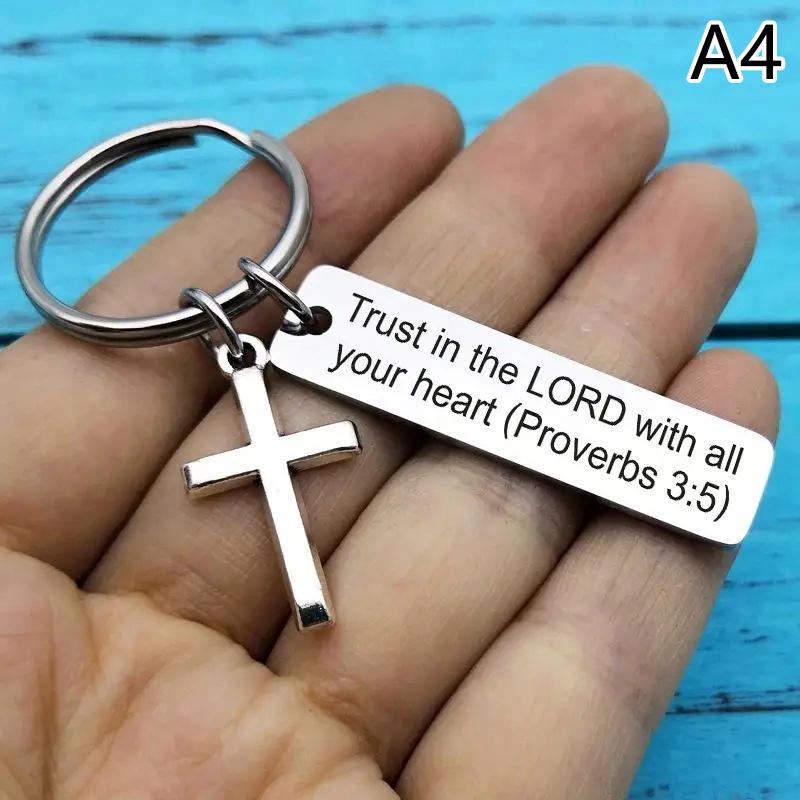 Let God Lead···Faith Cross Stainless Steel Keychain, Christian Religious Key Chain Ring Purse Bag Backpack Charm Daily Gift