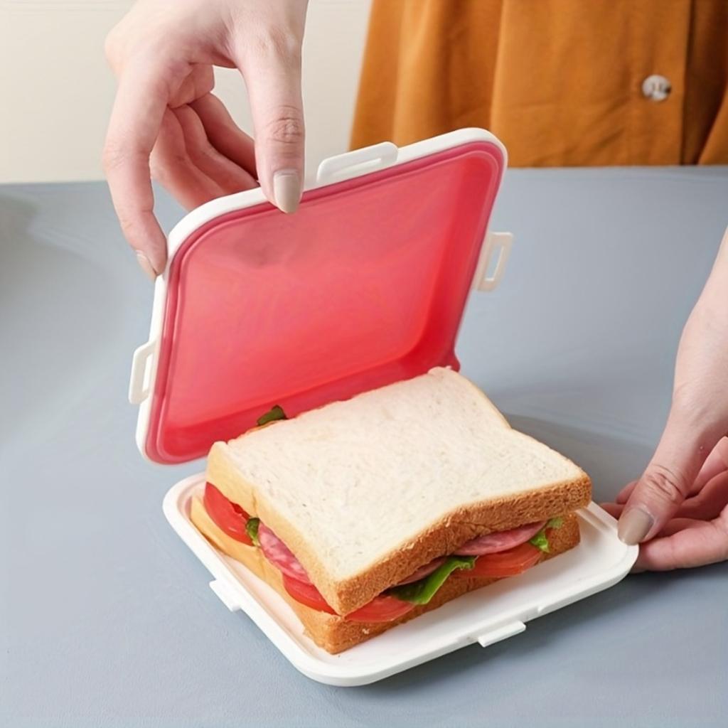 1PC Sandwich Lunch Box with Lid Plastic Portable Toaster Sandwich Box with Hanging Ring Kitchen Outdoor Large Capacity Bento