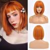 Short Bob Wig With Bangs Synthetic Wigs For Women Straight Ombre Rose Red Pink 12 Inch Heat Resistant Lolita Cosplay Party Hair