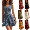 Sleeveless Button Front V Neck Mini Dress with Ruffle Hem and Fitted Waist Casual Summer A Line Sundress for Women