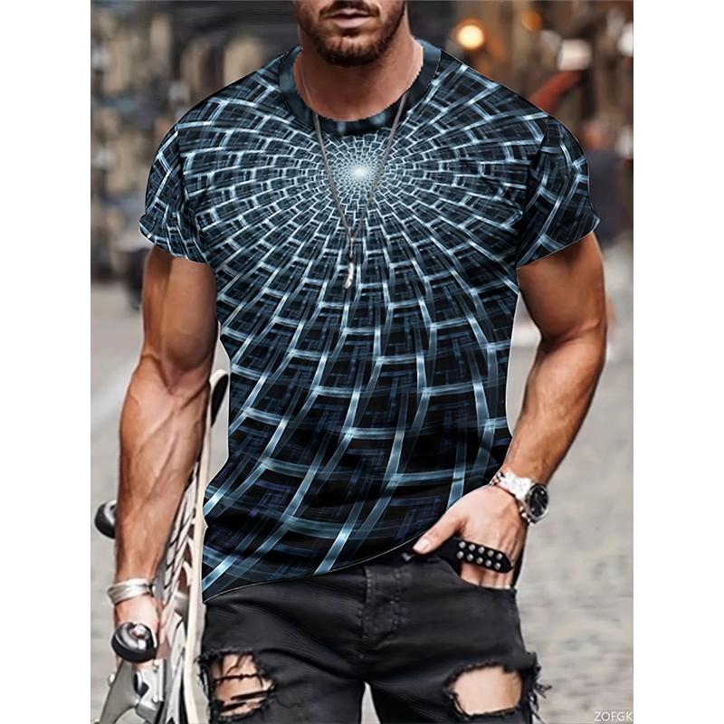 Летняя мужская новинка Оптическая иллюзия Мужская модная футболка Модные футболки с коротким рукавом Для футболки с круглым вырезом Мужская повседневная одежда 3XL 990₽