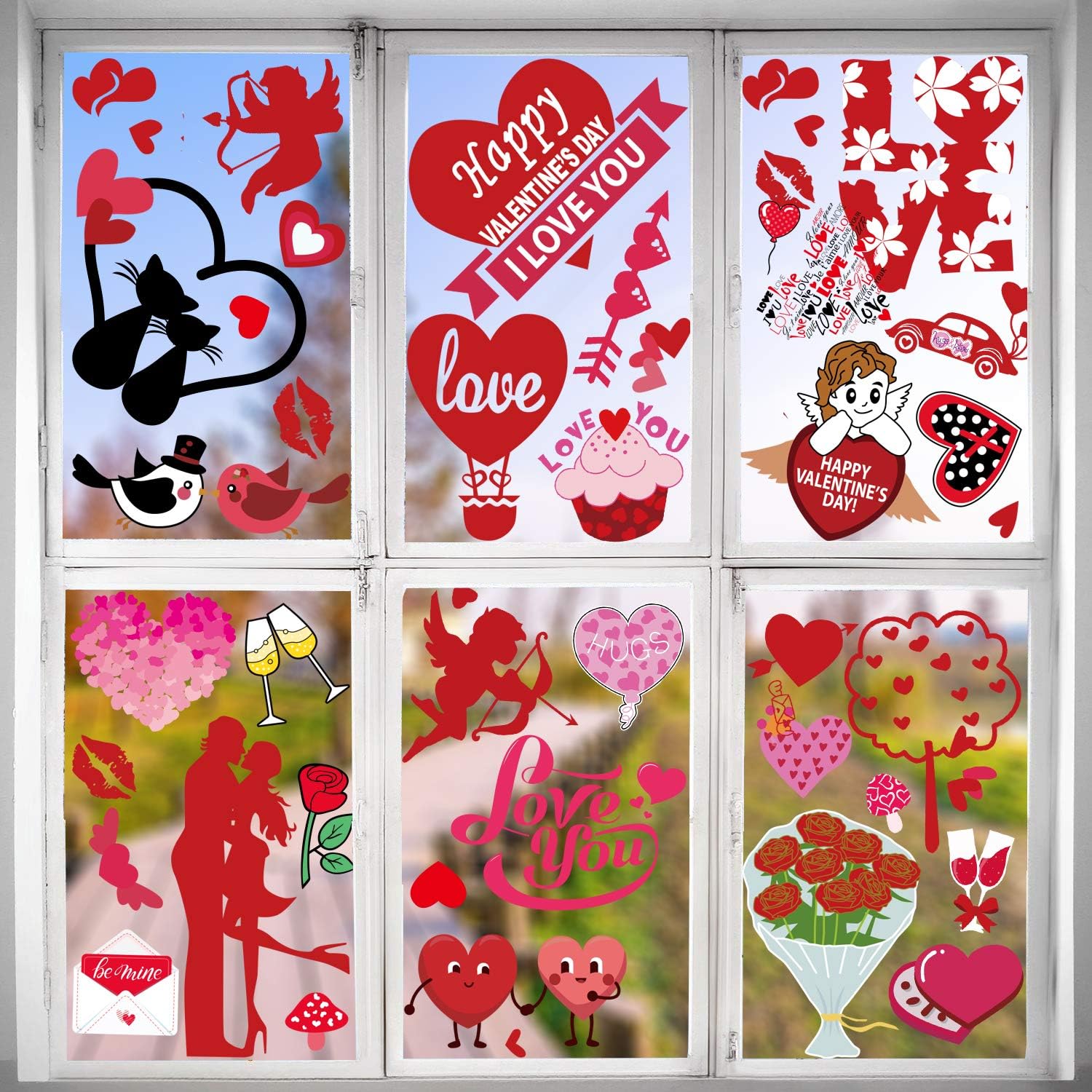 Valentine s Day Window Clings-80 Pieces Static Window Sticker Heart Decal Party Ornaments Supplies 8 Sheets Removable Window Sticker Decals for Valentine s Day