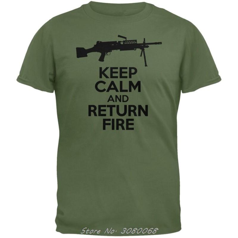 

Keep Calm And Return Fire SAW Military Green Adult Men s T-Shirt Summer Short Sleeve Cotton Shirt Cool Tees Tops Streetwear 5XL різнокольоровий