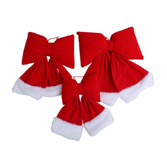 Velvet Christmas Bow Large Plush Stuffed Christmas Tree Hanging Bow with Fluffy White Fur Trim for Holiday Tree Fireplace Party Decoration